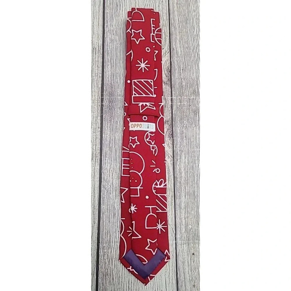 Opposuits Christmas Holiday Classic Pointed Neck Tie Red White 57" - Picture 2 of 6